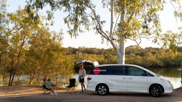 Relaxed road trip AU   Spaceships camping river