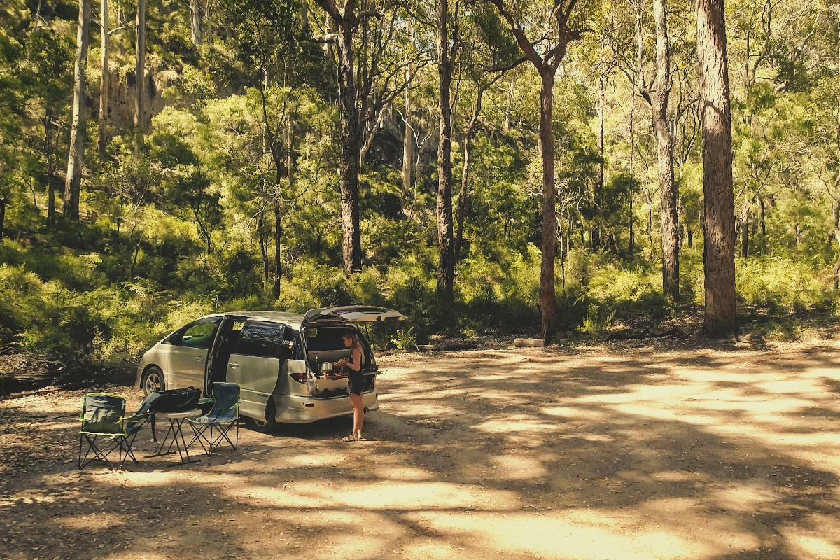 Space Traveller cooking - using cooking area at back of the campervan