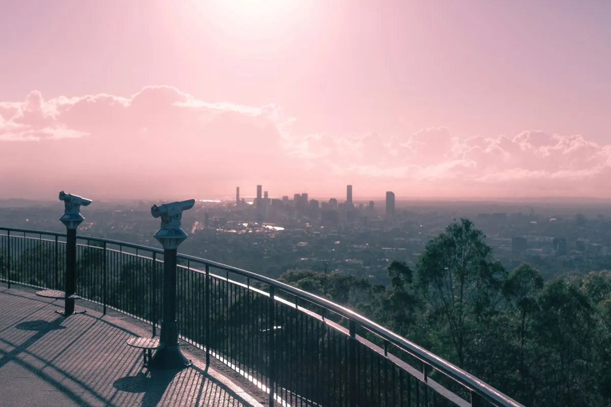 view from the Mt Coot Tha lookout in the hills above Brisbane city
