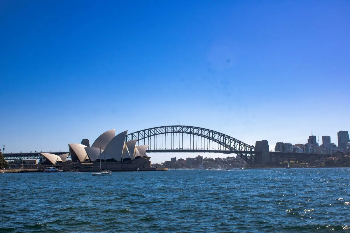 Sydney Harbour Bridge and Sydney Opera House viewed from the water