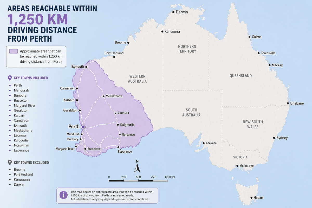 WA 1250km radius map