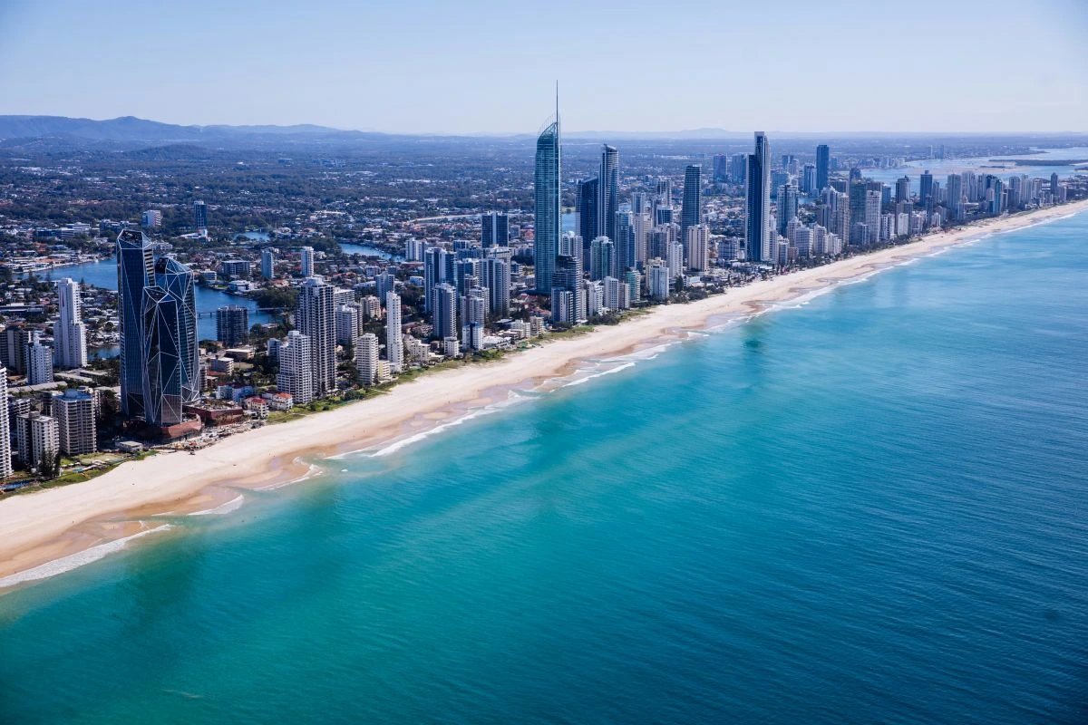 Gold Coast Surfer Paradise beach from the air looking north-east